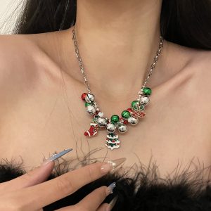Vibrant Bell Christmas Tree Socks with Stylish Stitching Necklace