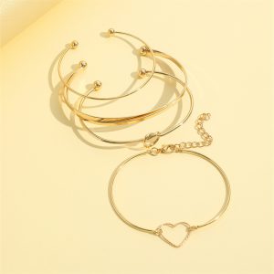 Vintage Gold Crystal Heart Letter Love Bangle Bracelet for Women - Fashionable Multi-Layer Geometric Charm Jewelry Gifts