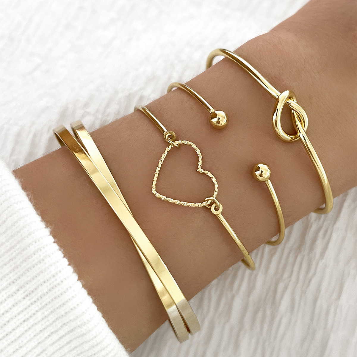 Vintage Gold Crystal Heart Letter Love Bangle Bracelet for Women - Fashionable Multi-Layer Geometric Charm Jewelry Gifts - Image 3
