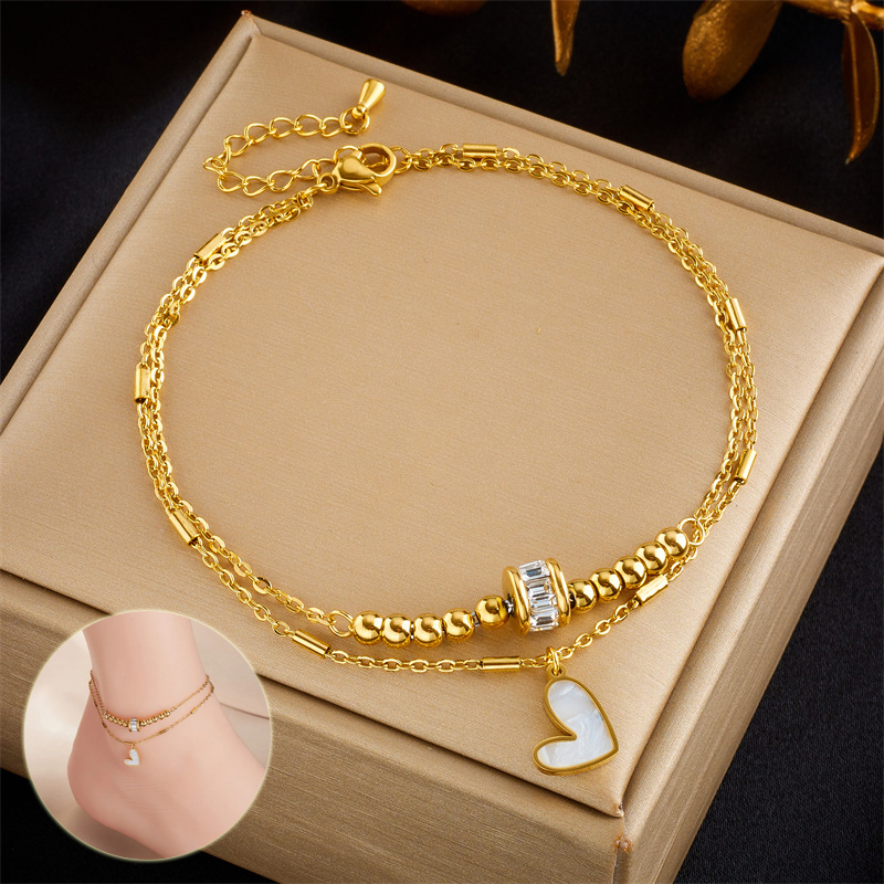 Boho Classic Love Heart Ankle Chain - Double Layer Bracelet Anklet Charm Tassel Leg Chain for Women | Stylish Party Jewelry Accessories