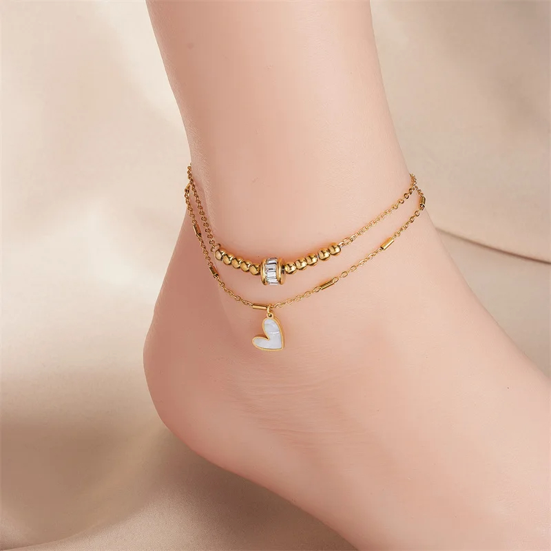 Boho Classic Love Heart Ankle Chain - Double Layer Bracelet Anklet Charm Tassel Leg Chain for Women | Stylish Party Jewelry Accessories - Image 7
