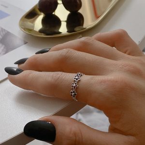 S925 Sterling Silver Adjustable Diamond Ring - Stylish Hollow Flower Design
