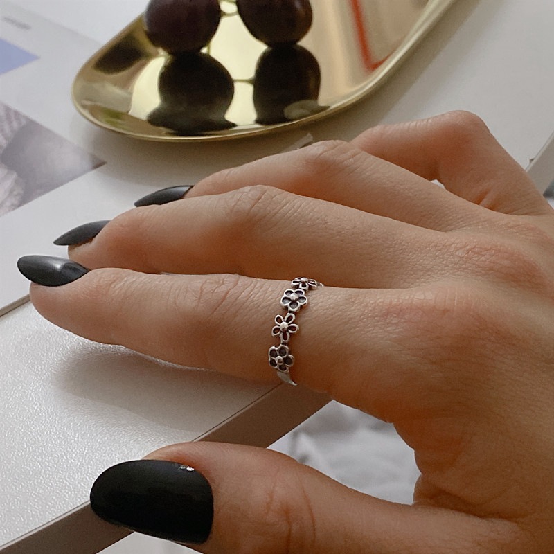 S925 Sterling Silver Adjustable Diamond Ring - Stylish Hollow Flower Design