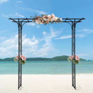 7.1ft Black Flat Top Wrought Iron Courtyard Arch with 16mm Pipe Design