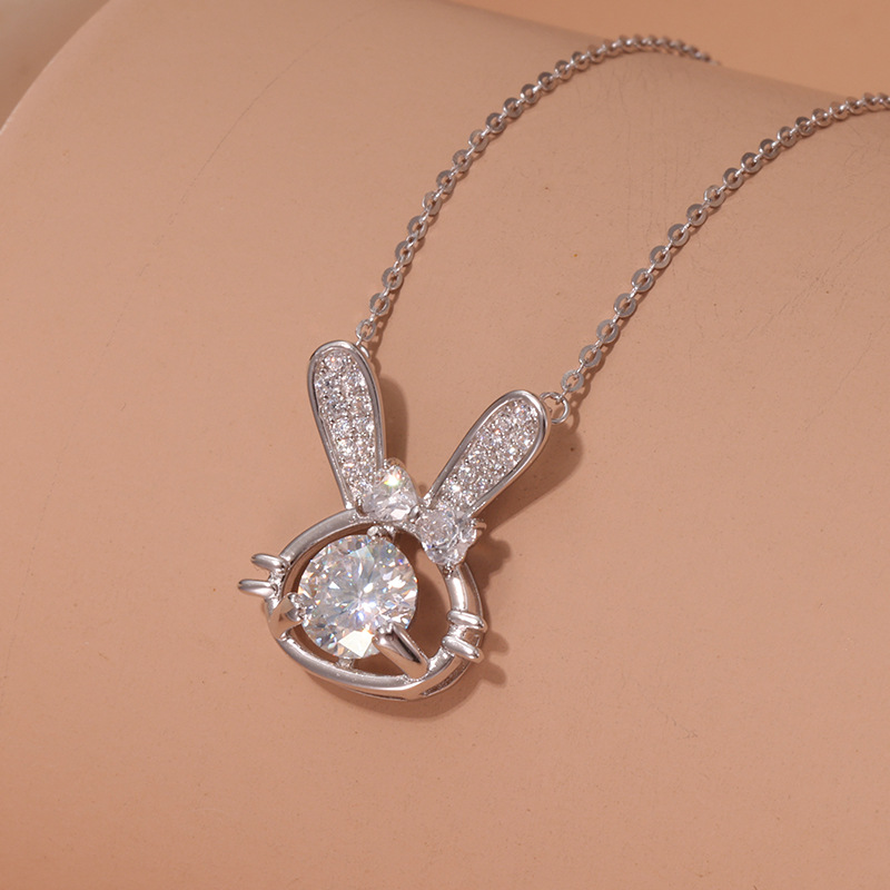 Charming Rabbit Necklace in S925 Sterling Silver - Korean Style for Female Students