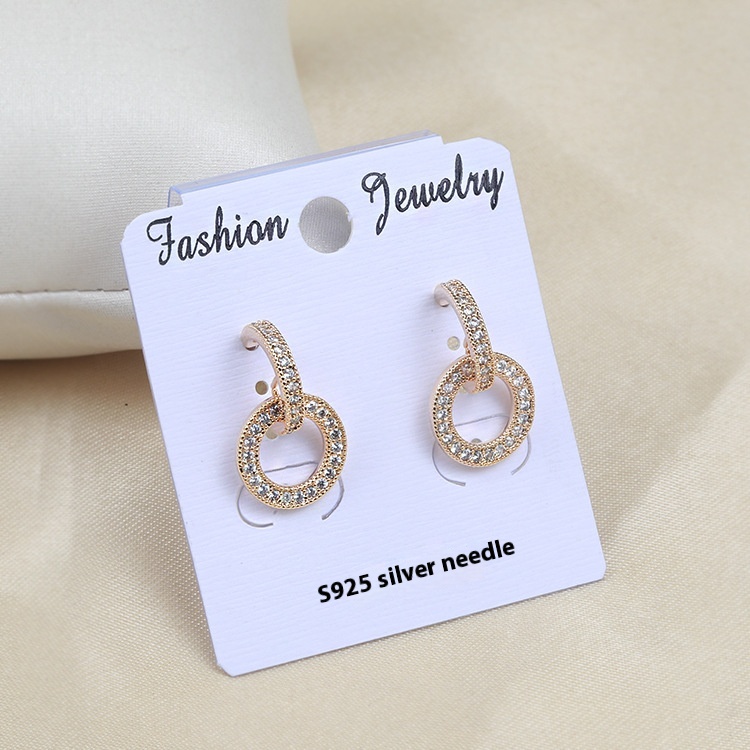 Elegant Women's Wild Silver Needle Circle Earrings with Zircon Inlay - Image 6