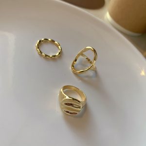 Stylish Personality Geometry Hollow Three-Piece Ring Set for Unique Fashion