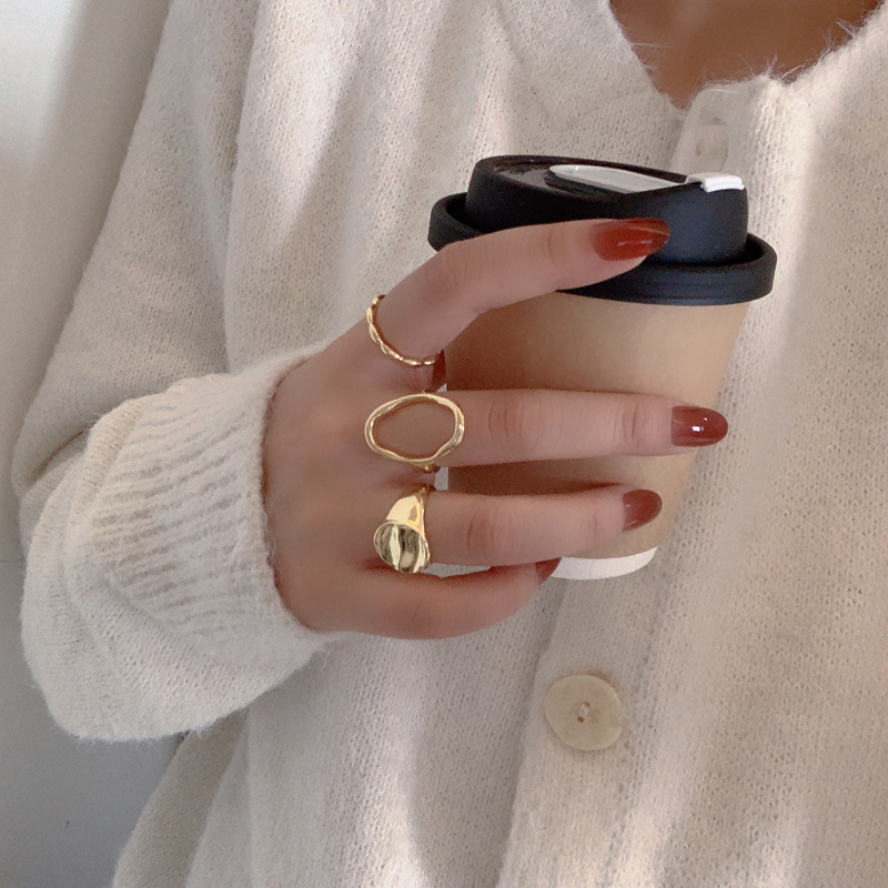 Stylish Personality Geometry Hollow Three-Piece Ring Set for Unique Fashion - Image 4