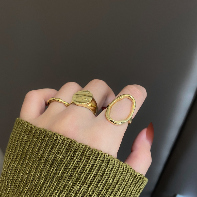 Stylish Personality Geometry Hollow Three-Piece Ring Set for Unique Fashion - Image 7