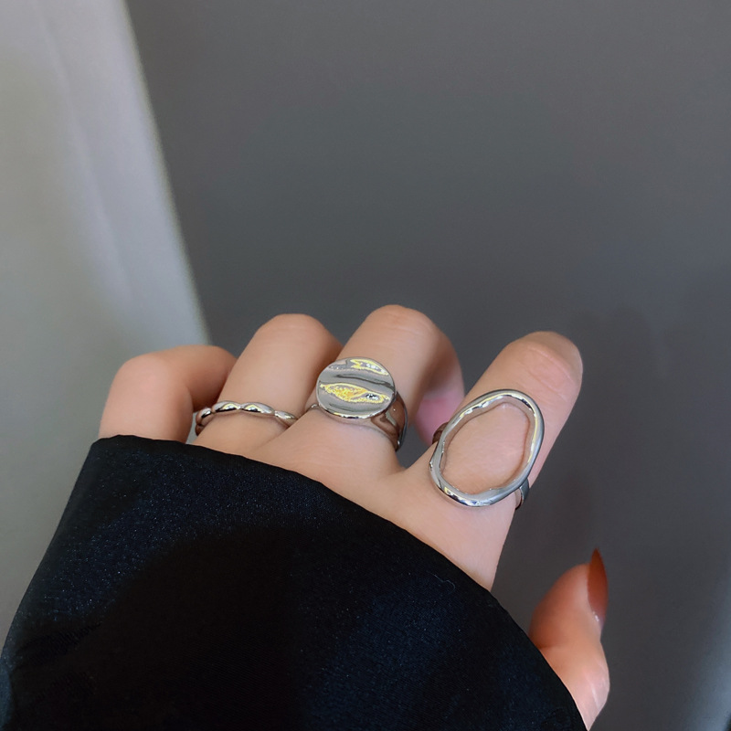 Stylish Personality Geometry Hollow Three-Piece Ring Set for Unique Fashion - Image 8