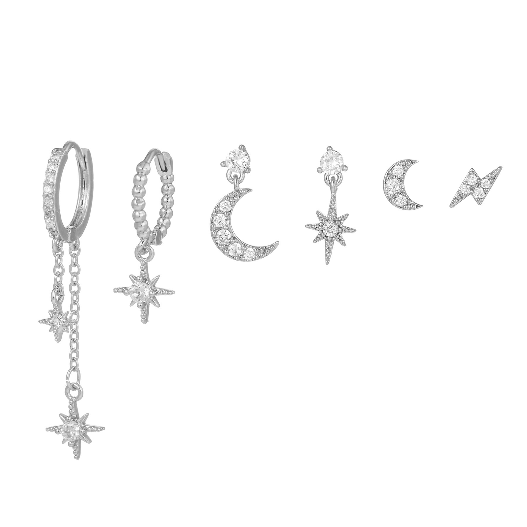 18k Star and Moon Asymmetric Earrings Set - 6 Stunning Pieces - Image 7