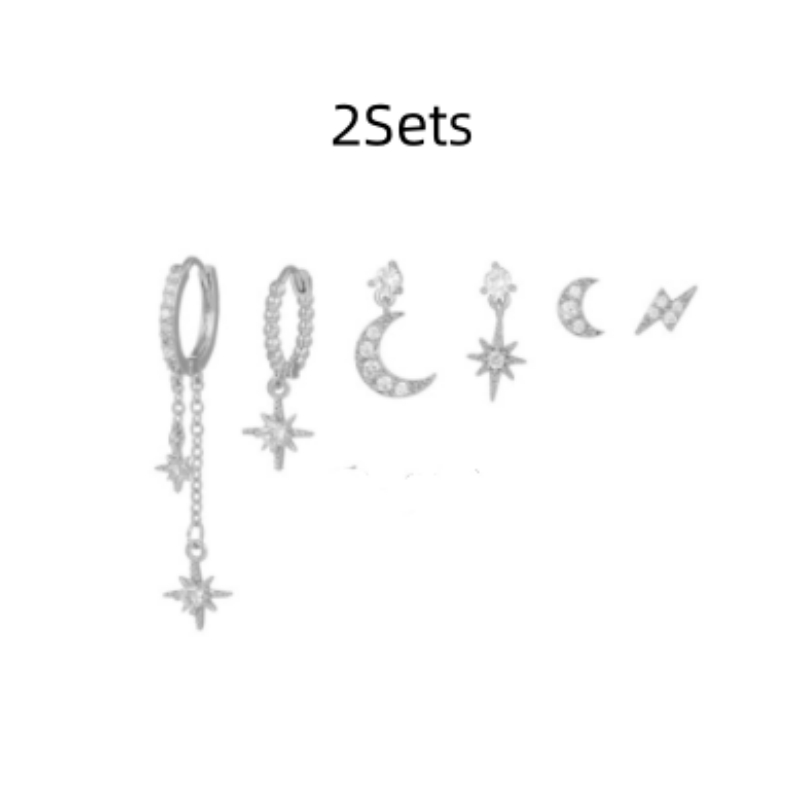 18k Star and Moon Asymmetric Earrings Set - 6 Stunning Pieces - Image 8