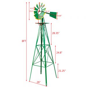 8FT Durable Weather-Resistant Garden Windmill in Green for Your Yard