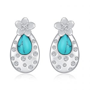 Turquoise Cherry Blossom 925 Sterling Silver Stud Earrings - Elegant & Stylish