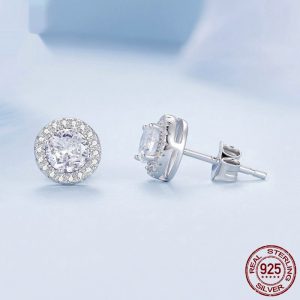 S925 Sterling Silver White Gold Plated Elegant All-Match Stud Earrings for Women