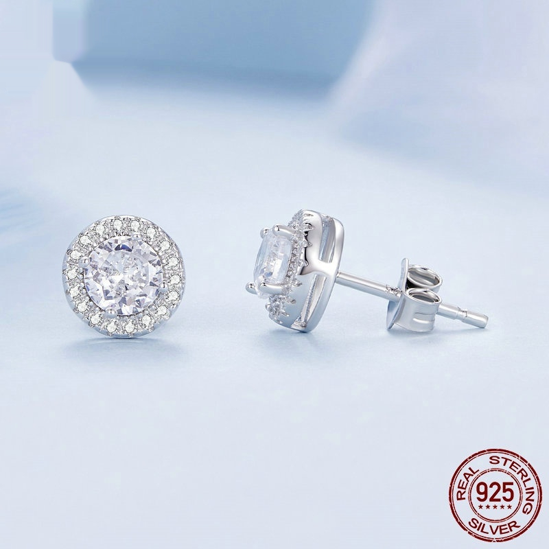 S925 Sterling Silver White Gold Plated Elegant All-Match Stud Earrings for Women