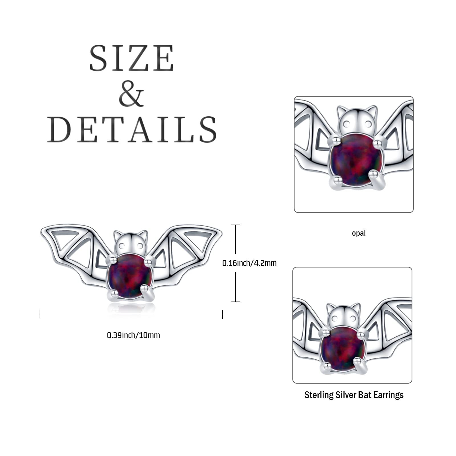 Bat Earrings in 925 Sterling Silver | Opal Bat Jewelry Gifts for Women & Girls - Image 4