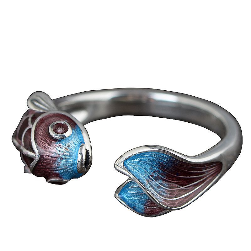 S925 Silver Retro Classic Roasted Blue Carp Koi Ring - Elegant Design - Image 5