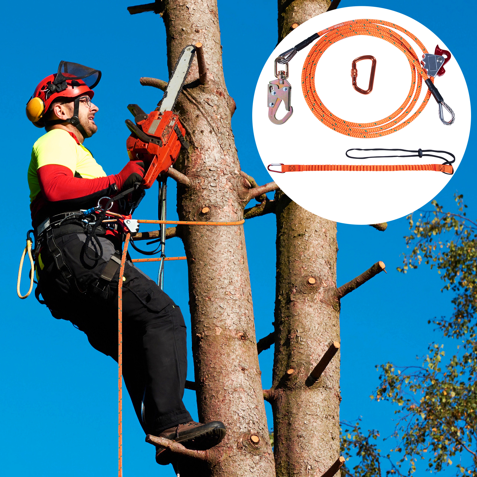 VEVOR Steel Core Flipline, 1/2" x 8' Arborist Flip Line with Alloy Steel Snap Hook, Aluminum Alloy Carabiner & Extra Tool Lanyard for Tree Climbing & Arborists - Image 4