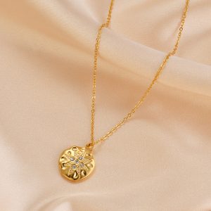 Elegant Titanium Steel Round Necklace with Diamond for Women
