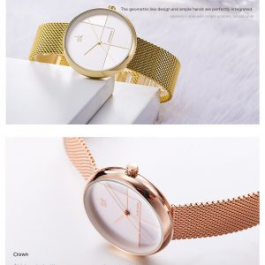 Stylish Women's Geometric Quartz Watch with Mesh Strap - Fashion Timepiece