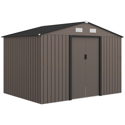 Outsunny 9 X 6ft Metal Garden Shed - Durable Outdoor Storage Tool House with Ventilation, Foundation Kit, and Secure Lockable Double Doors, Brown - Image 5