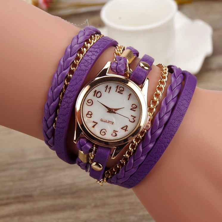 Stylish PU Leather Winding Bracelet Watch - Unique Rope Table Design