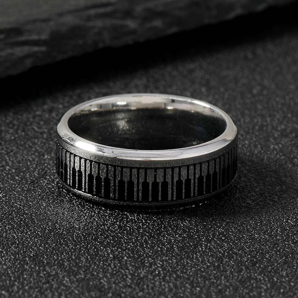 Stylish Stainless Steel Ring Featuring Simple Black and White Piano Keys - Image 3