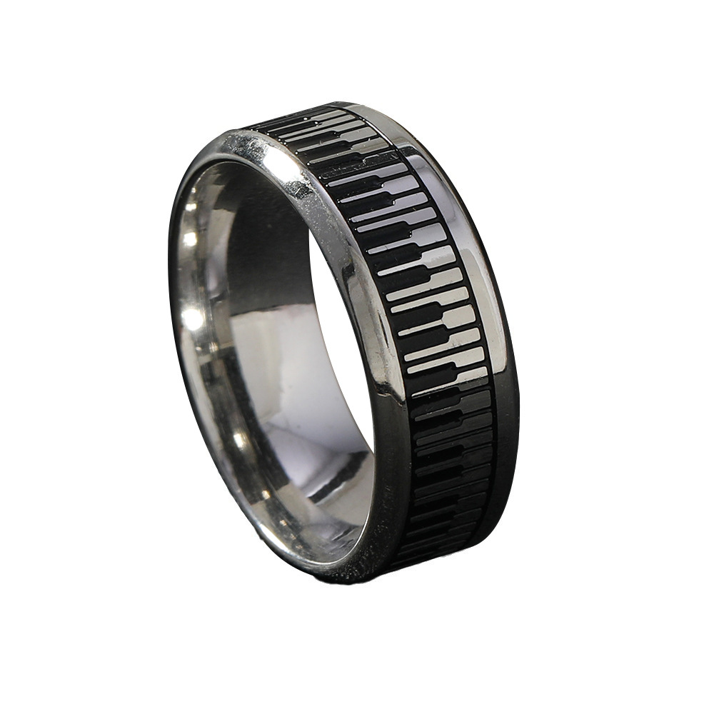 Stylish Stainless Steel Ring Featuring Simple Black and White Piano Keys - Image 4