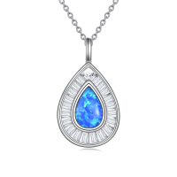 Sterling Silver Blue Opal Teardrop Necklace - Elegant Women's Jewelry
