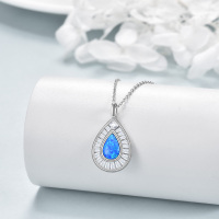 Sterling Silver Blue Opal Teardrop Necklace - Elegant Women's Jewelry - Image 2