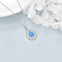 Sterling Silver Blue Opal Teardrop Necklace - Elegant Women's Jewelry - Image 3