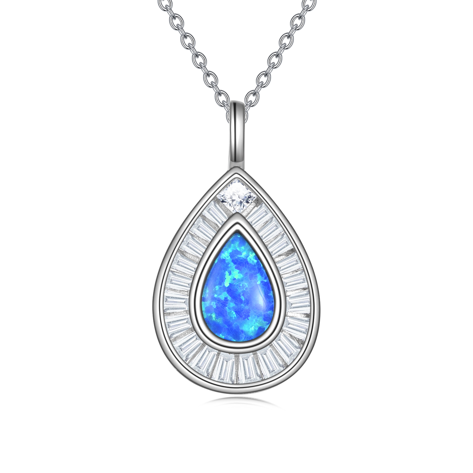 Sterling Silver Blue Opal Teardrop Necklace - Elegant Women's Jewelry - Image 6