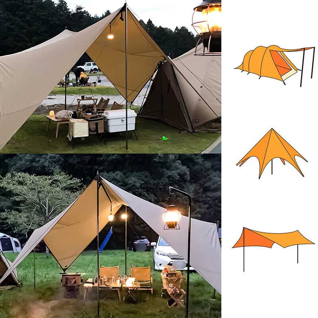 Universal 2x200cm Adjustable Steel Tent Poles for Telescopic Canopy Tarp - Image 2