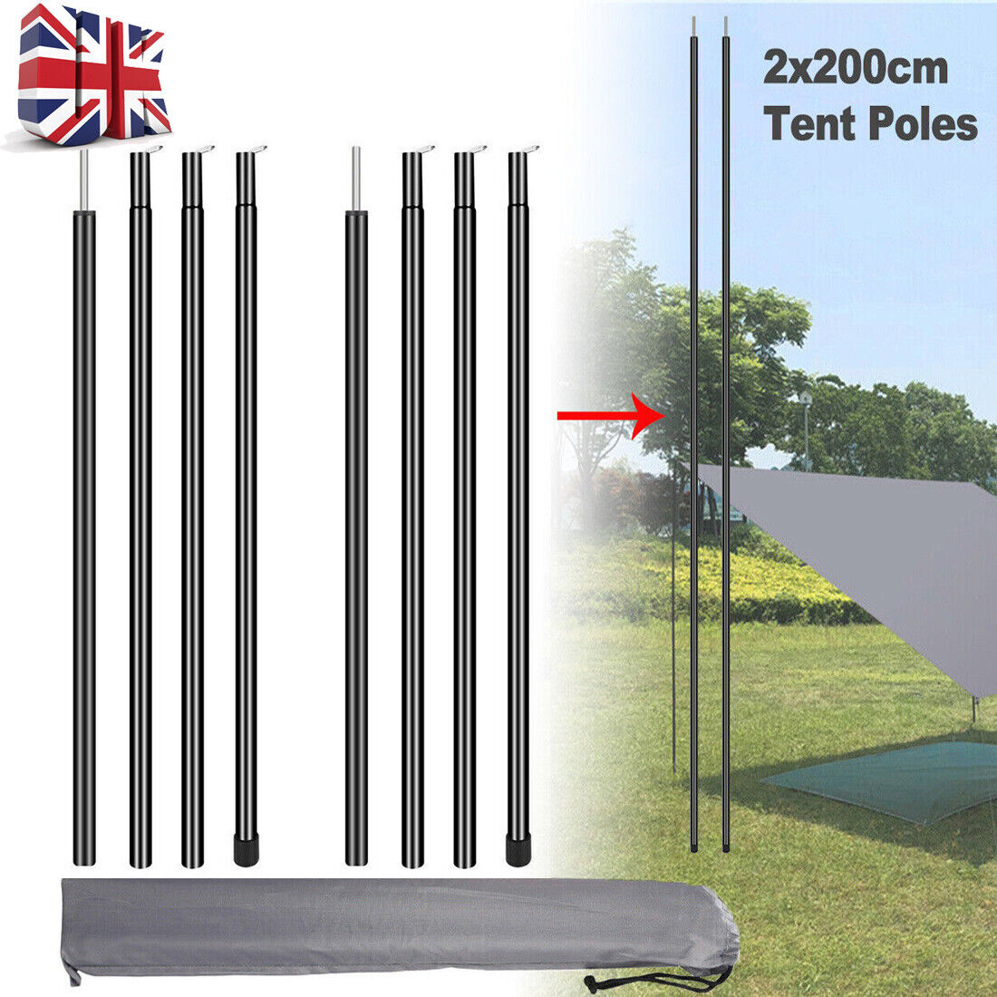 Universal 2x200cm Adjustable Steel Tent Poles for Telescopic Canopy Tarp - Image 4