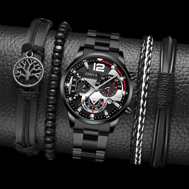2pcs Men's Trendy Steel Strip Business Three Eye Quartz Watch Bracelet Set - Perfect Valentine's Day Gifts - Image 6