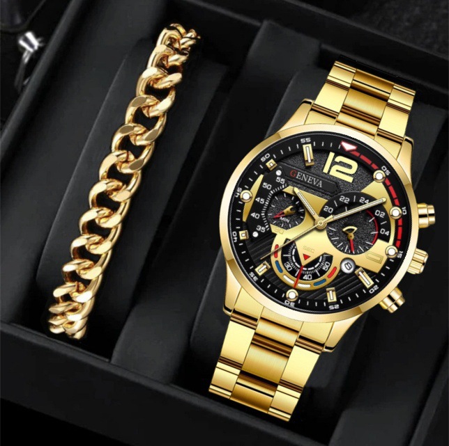 2pcs Men's Trendy Steel Strip Business Three Eye Quartz Watch Bracelet Set - Perfect Valentine's Day Gifts - Image 21