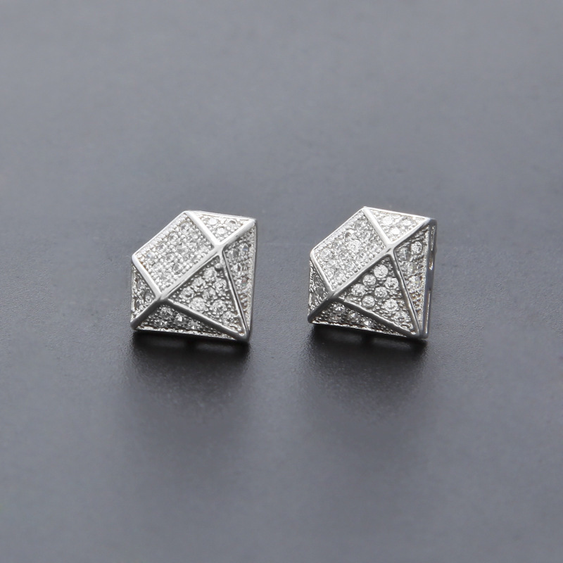 Stylish Hip Hop Copper Micro Inlaid Zircon Square Stud Earrings