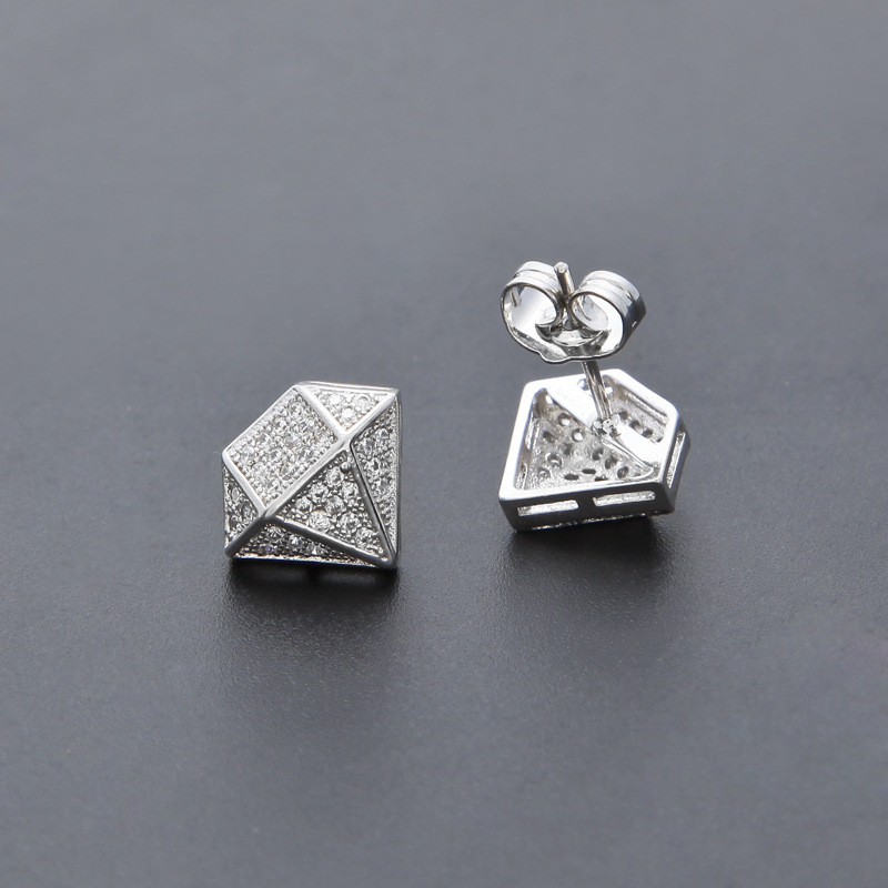 Stylish Hip Hop Copper Micro Inlaid Zircon Square Stud Earrings - Image 2