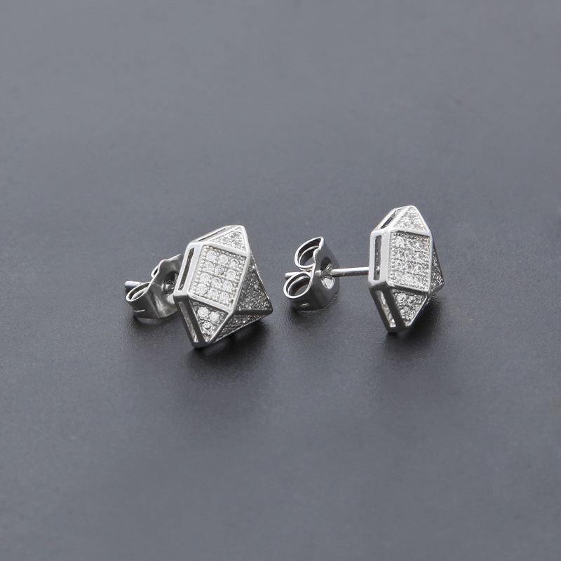 Stylish Hip Hop Copper Micro Inlaid Zircon Square Stud Earrings - Image 3