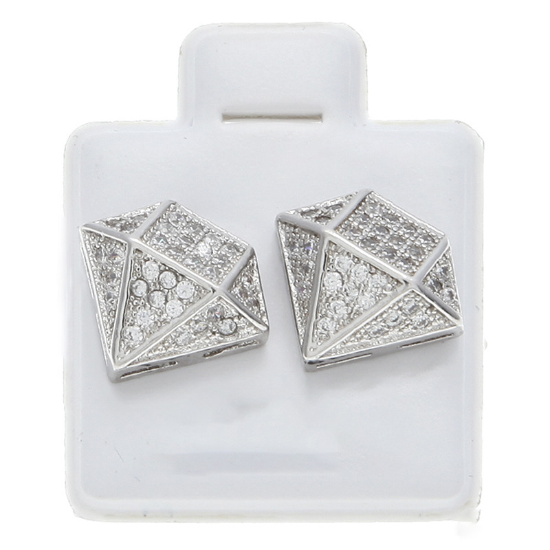 Stylish Hip Hop Copper Micro Inlaid Zircon Square Stud Earrings - Image 4