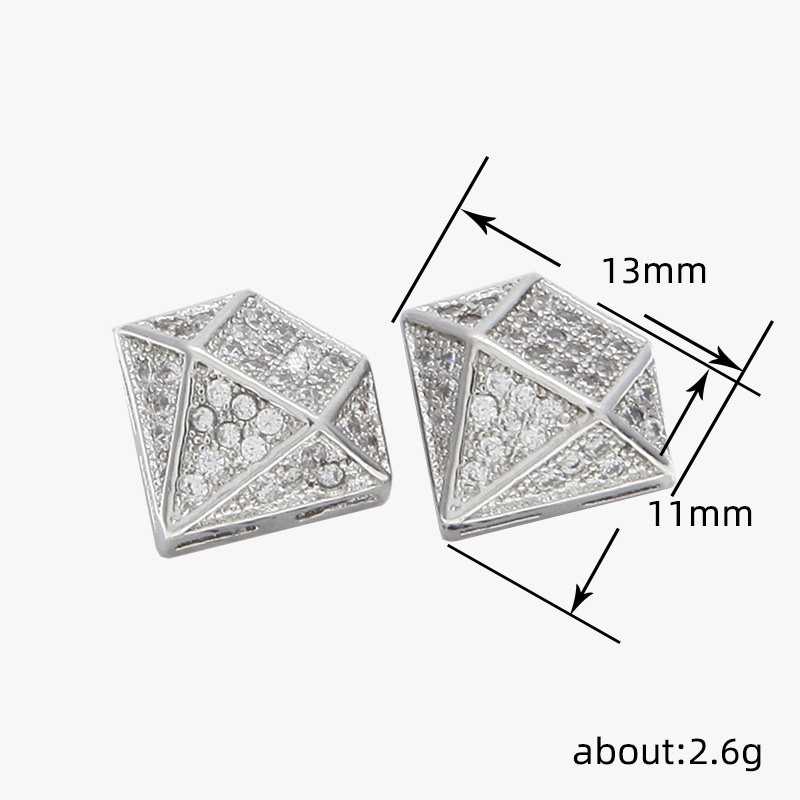 Stylish Hip Hop Copper Micro Inlaid Zircon Square Stud Earrings - Image 5