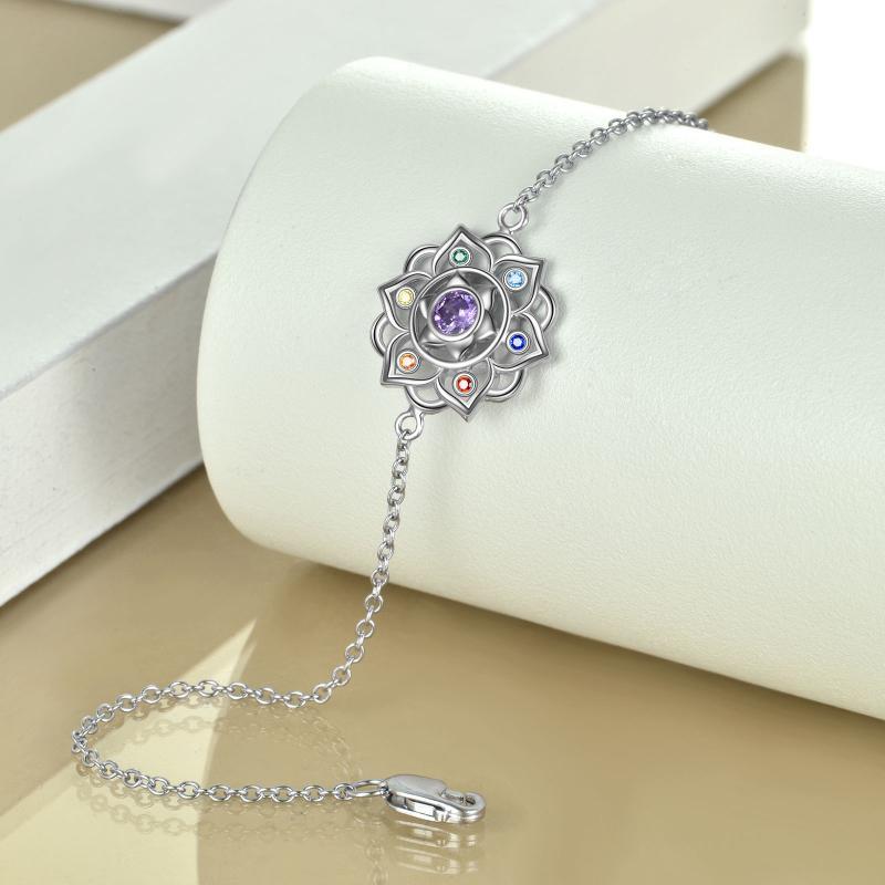 Sterling Silver Chakra Yoga Lotus Pendant Bracelet for Spiritual Balance - Image 2