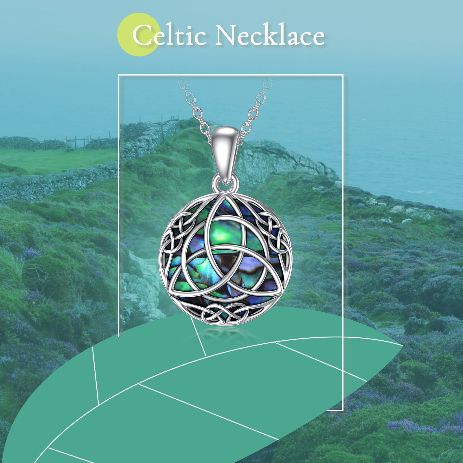 Vintage Sterling Silver Trinity Celtic Knot Necklace with Simulated Abalone Shell - Lucky Charm - Image 6