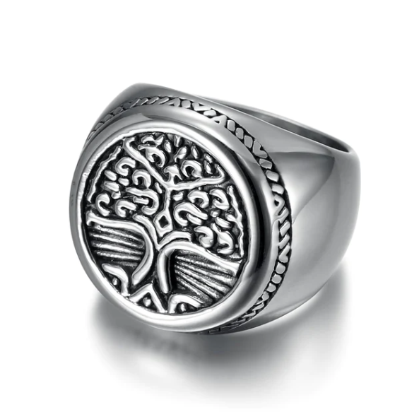 Asgard Handcrafted Stainless Steel Celtic Tree of Life Circular Ring – Unique Design