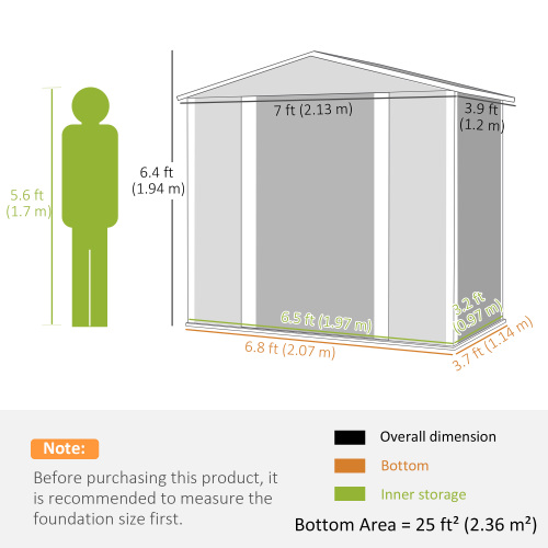 Outsunny 7 X 4ft Garden Shed - Easy Assembly, Upgraded Galvanised Steel Frame, Foundation Kit, Secure Double Doors, Vented Outdoor Metal Storage Shed with Gloves, Green - Image 2