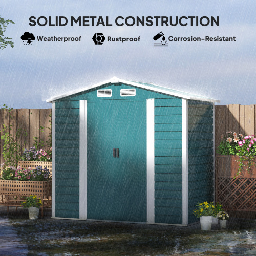Outsunny 7 X 4ft Garden Shed - Easy Assembly, Upgraded Galvanised Steel Frame, Foundation Kit, Secure Double Doors, Vented Outdoor Metal Storage Shed with Gloves, Green - Image 5