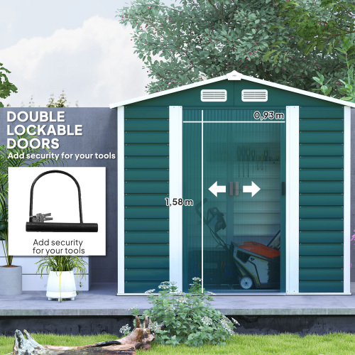 Outsunny 7 X 4ft Garden Shed - Easy Assembly, Upgraded Galvanised Steel Frame, Foundation Kit, Secure Double Doors, Vented Outdoor Metal Storage Shed with Gloves, Green - Image 6