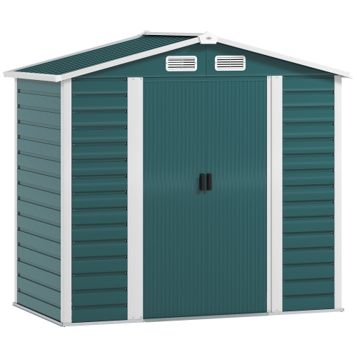 Outsunny 7 X 4ft Garden Shed - Easy Assembly, Upgraded Galvanised Steel Frame, Foundation Kit, Secure Double Doors, Vented Outdoor Metal Storage Shed with Gloves, Green - Image 7