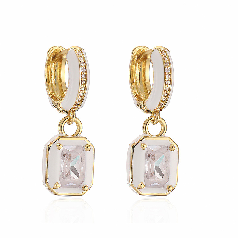 Vibrant Colorful Drop Oil Copper Inlaid Color Diamond Cube Sugar Earrings - Image 2